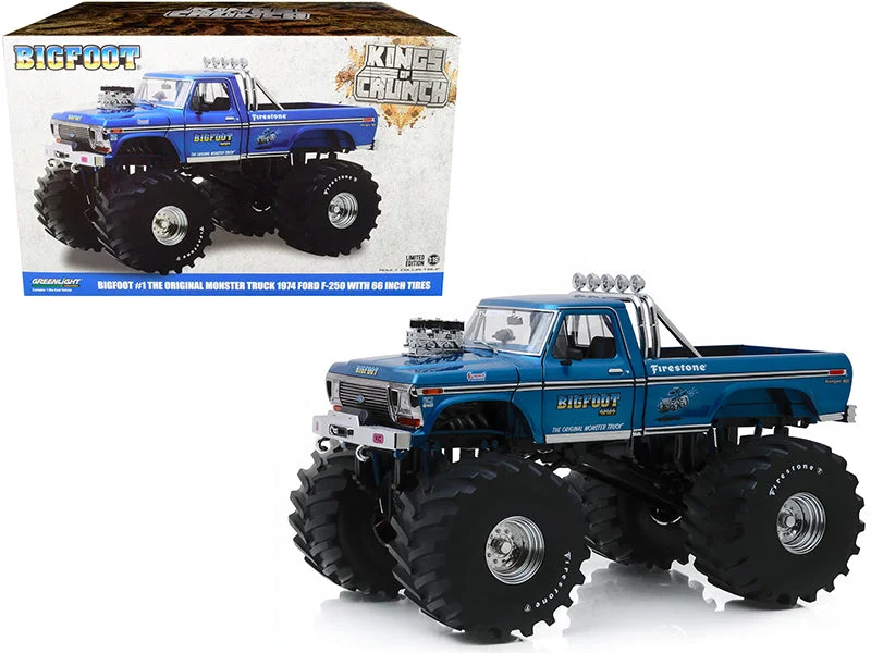 Magic - school model toys for Harry Potter - inspired play​ 1974 Ford F-250 Ranger XLT Monster Truck with 66-Inch Tires Blue "Bigfoot #1" "Kings of Crunch" Series 1/18 Diecast Model Car by Greenlight