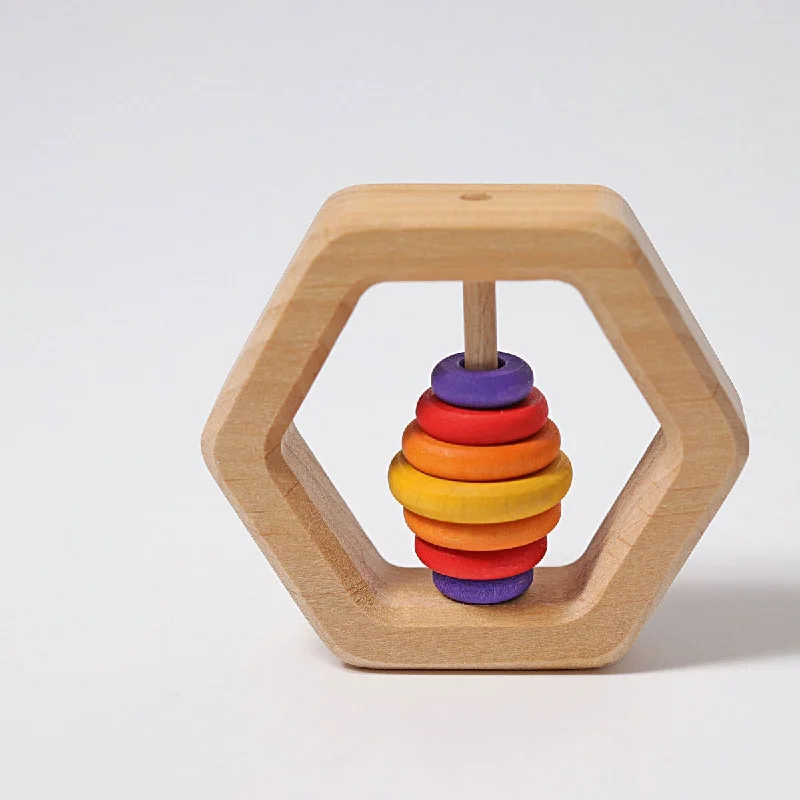 Wooden glow - in - the - dark toys for nighttime play​ Grimm's Grasping Rattle - Hexagonal