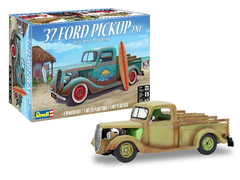 Model train cars for different purposes Revell 14516 1/25 1937 Ford Pickup Street Rod With Surf Board Model train cars for different purposes Revell 14516 1/25 1937 Ford Pickup Street Rod With Surf Board