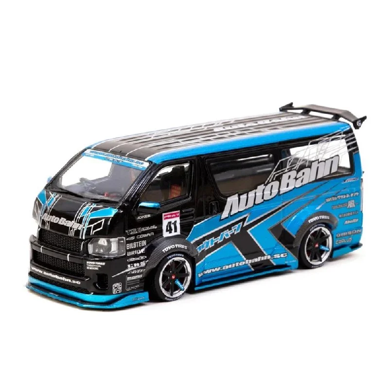 Double - decker buses for urban tourism​ Tarmac 1/43 Toyota Hiace Widebody Black/Blue