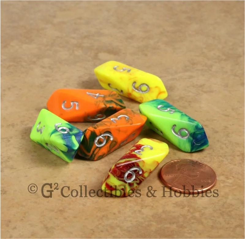 Plush toys for spa lovers with bath - related designs​ D6 Crystal Toxic Dice 6pc Set - Yellow, Green & Orange