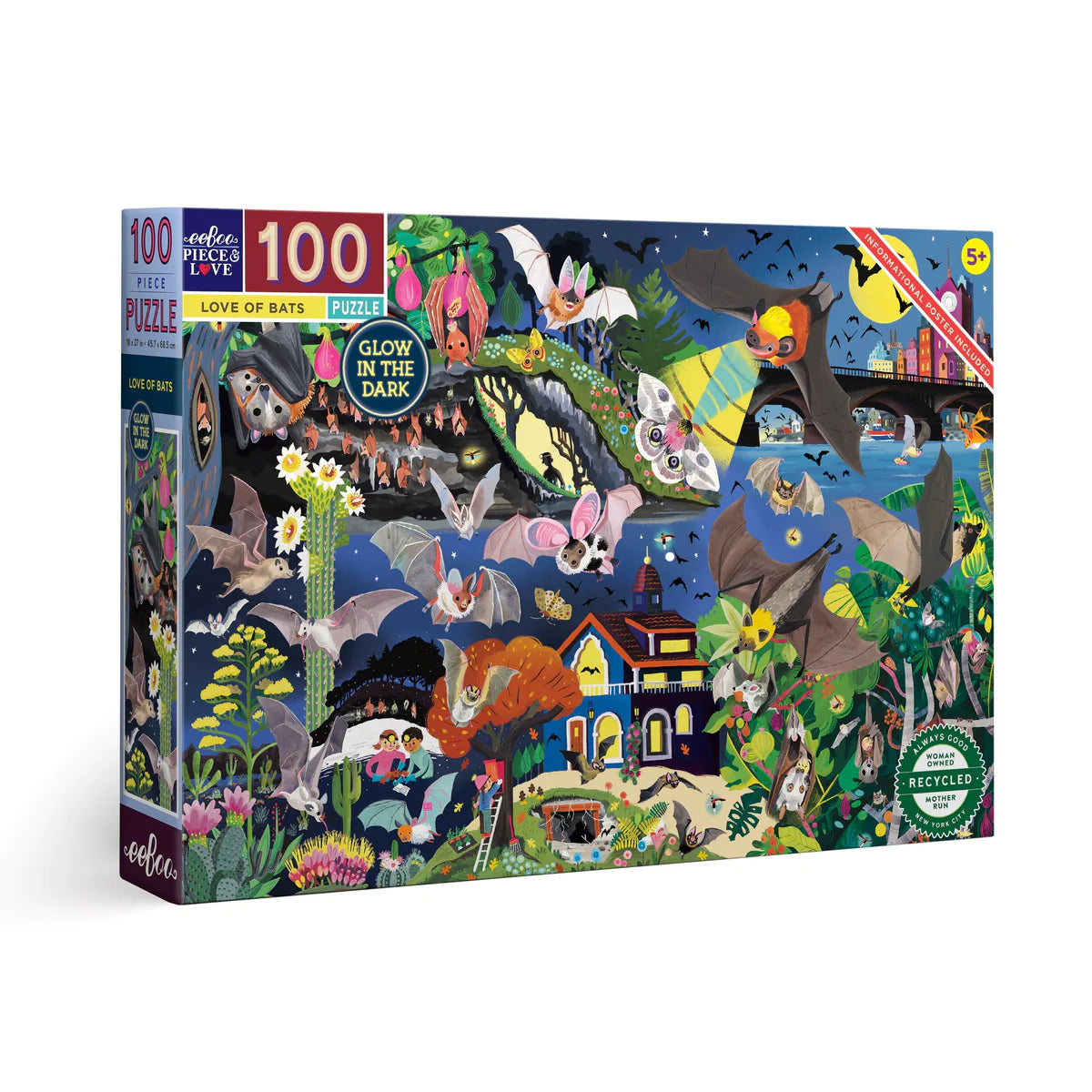 Animal - kingdom puzzles with various species​ eeBoo 100 Piece Puzzle Love of Bats
