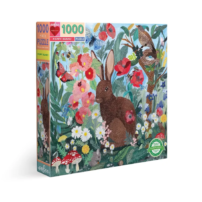 Jigsaw puzzles with glow - in - the - dark pieces​ eeBoo Poppy Bunny 1000 pc Square Puzzle