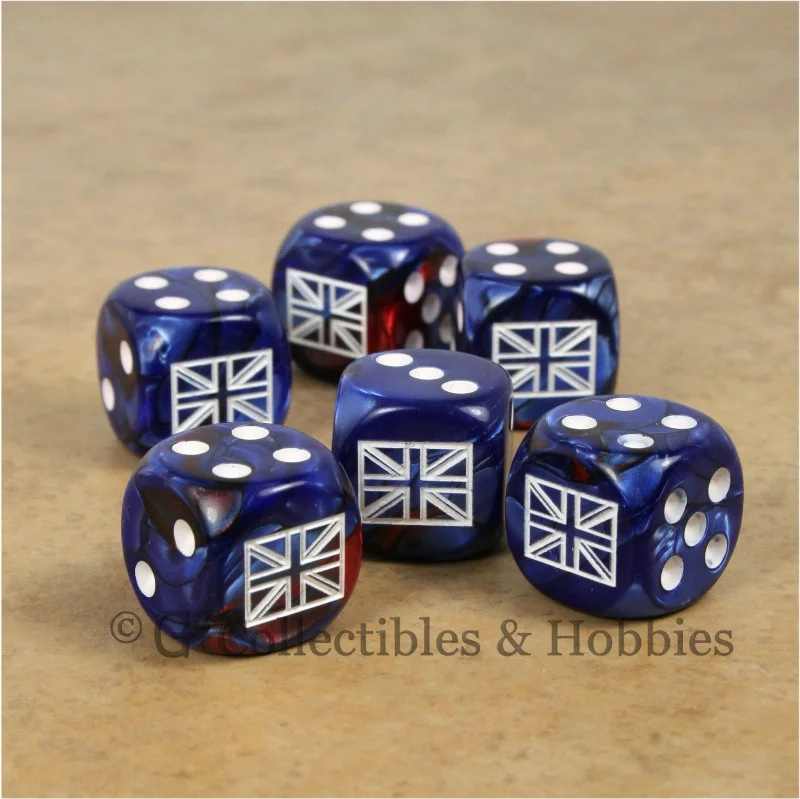 Christmas - themed plush toys for holiday gifts​ WWII Axis & Allies 6pc Dice Set - British Union Jack (Blue Gemini w/some Red)